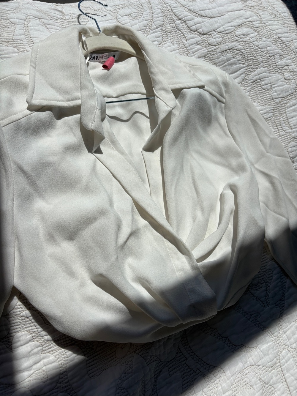 Zara Off-White Draped Wrap Blouse
